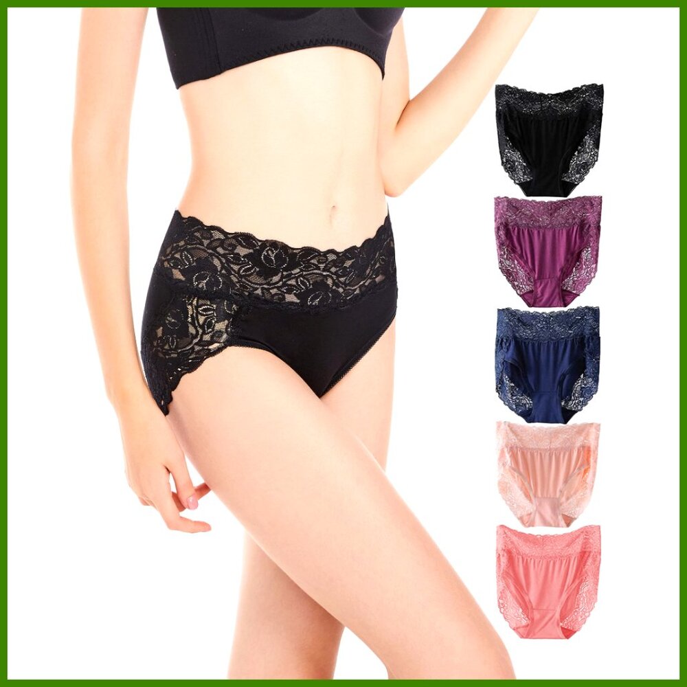 Plus Size Lace High Waisted Panties, Modal Briefs 5-Pack